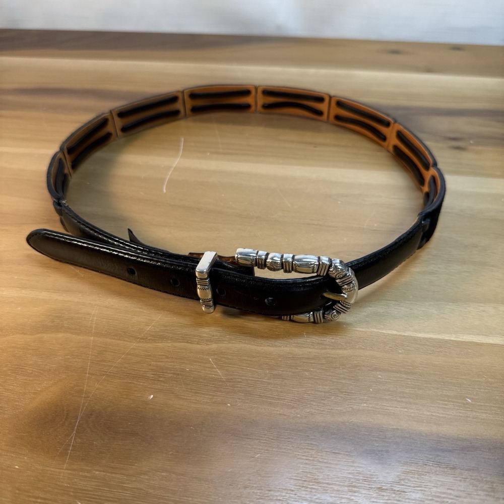 Brighton Woman's Multi Leather Black Belt Calf Hair Alligator Suede M/L Western